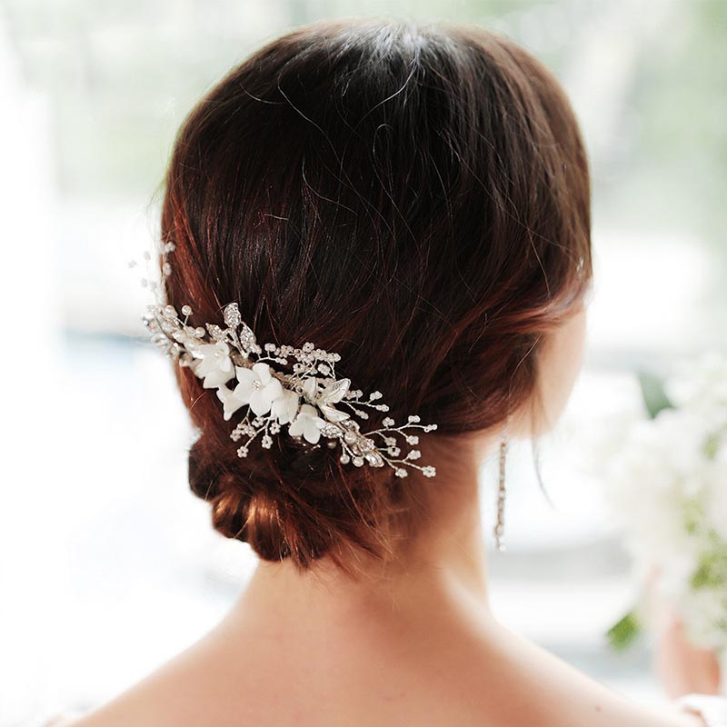 Handmade Rhinestone Pearl Flowers Leaf Shape Hair Comb Women Headpeice Bride Wedding Headwear Hairband Headband Haircomb VL
