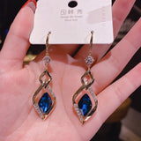 Trendy Korean Long Earrings For Women Blue Crystal Geometry Elegant Female Dangle Drop Earrings Fashion Jewelry Accessories