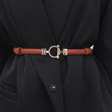 Maytrends Women Leather Thin Belt Metal Simple Hook Buckle Adjustable Waist Strap For Trouser Dress Brand Designer Decoration Waistband