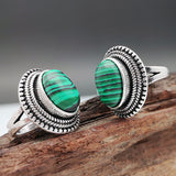 Fashion Silver Color Watermelon Green Stone Rings Wedding Jewelry Striped Printing Pattern Finger Rings Mujer