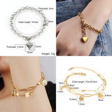 Maytrends Bracelets With Stainless Steel Beads Bracelets For Women Gold Color Bracelet Heart Pendant Bracelets Charm Bracelet Jewelry Gift