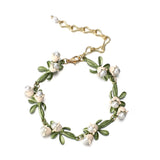 Maytrends Personality White Floral Leaf Bracelets Trendy Alloy Enamel Lily Valley Charm Chain Bangle Bracelets for Women Female