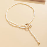 Maytrends Vintage Ethinc  Long Pearl Beads Necklace for Women Elegant Charm White Pearl Chain Necklace Wedding Jewelry Gifts