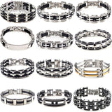 Maytrends Men Stainless Steel Link Chain Bracelets & Bangles Men's Cuff  Wristband Biker Motorcycle Black Silicone Bracelet