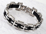 Maytrends Men Stainless Steel Link Chain Bracelets & Bangles Men's Cuff  Wristband Biker Motorcycle Black Silicone Bracelet