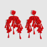 Maytrends Handmade Big Tassel Drop Earrings For Women Bohemian Vinatge Colorful Beaded Fringed Statement Dangle Earring Jewelry