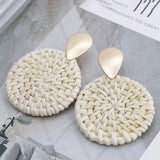 Maytrends Multiple 27 Style Korea Handmade Wooden Straw Weave Rattan Vine Braid Drop Earrings New Fashion Geometric Long Earrings