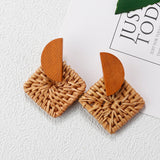 Maytrends Multiple 27 Style Korea Handmade Wooden Straw Weave Rattan Vine Braid Drop Earrings New Fashion Geometric Long Earrings