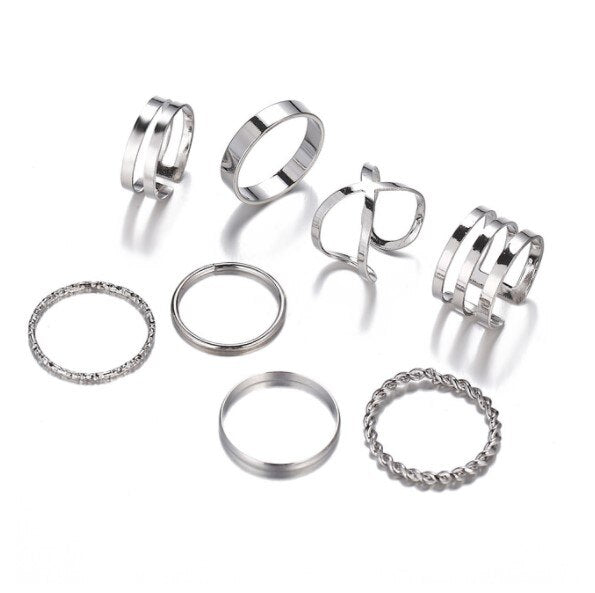Punk Wide Chain Rings Set For Women Girls Fashion Irregular Finger Thin Rings Gift Female Knuckle Jewelry Party 10pcs