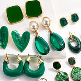 Maytrends New Korean Statement Earrings for Women Green Acrylic Round Square Geometric Dangle Drop Earring Brincos Fashion