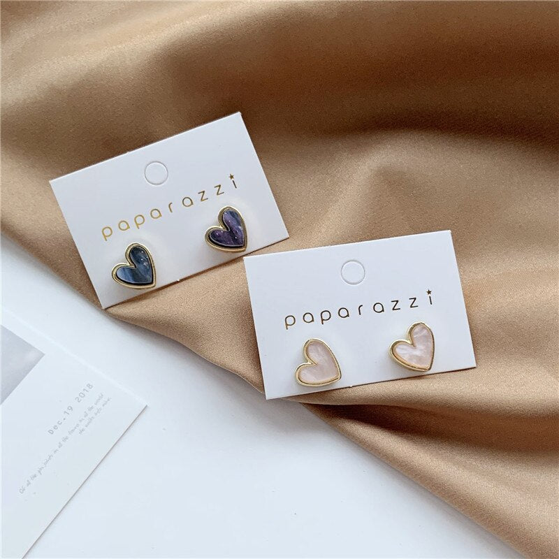 Sweet Acrylic Heart Stud Earrings Delicate Gold Color Mini Ear Studs Trendy Ear Nails For Women Girls Jewelry Gift
