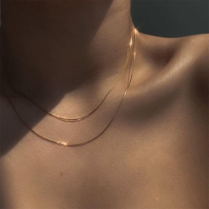 Maytrends Women Necklace Chain Gold Color Choker Necklaces Thin Chain On The Neck Minimalist Pendant Jewelry Chocker Collar For Girl