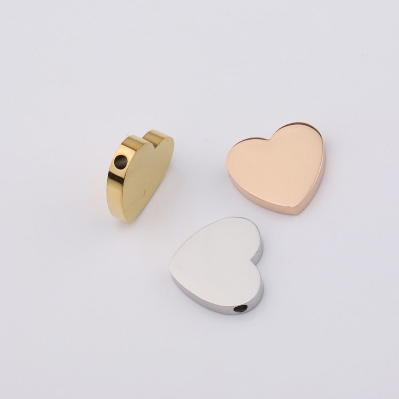 Fnixtar 20Pcs Mirror Polish Stainless Steel Blank Heart Beads For DIY Custom Name Logo Making Necklaces Braid Bracelets Jewelry