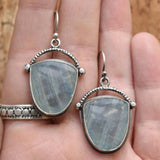 Lovely Dainty Gray Blue Stone Earrings for Women Party New Creative Shell Resin Antique Silver Color Drop Earrings Gift