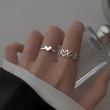 Silver Color Hollowed Heart Shape Open Ring Set Design Cute Fashion Love Jewelry For Women Girl Gifts Adjustable Birthday Party