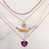 Maytrends Pink Enamel Heart Pendant Necklace For Women Fashion Multi-layer Butterfly Crystal Chain Choker Necklace Jewelry