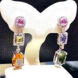 Multicolored Cubic Zirconia Gorgeous Women Earrings for Vintage Party High Quality Silver Color Dangle Earrings Jewelry