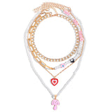 Maytrends Multi-layer Pink Heart Crystal Pendant Necklaces For Women Fashion Cute Star Portrait Twisted Chain Necklace Jewelry