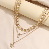 Maytrends Flatfoosie Trendy Crystal Snake Angel Pearl Choker Necklace For Women Multilayer Golden Heart Metal Chain Necklace Boho Jewelry