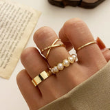 Hiphop Gold Color Chain Rings Set For Women Girls Punk Geometric Simple Finger Rings Trend Jewelry Party