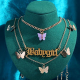 Maytrends New Multi Layer Butterfly Dragon Charms Crystal Necklaces For Women Punk Golden Angel Letter Clavicle Chain Hiphop Gifts Jewelry