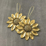 Retro Ethnic Sunflower Metal Drop Earrings Female Tribal Jewelry Antique Bronze Gold Silver Color Chrysanthemum Earring