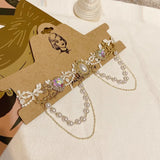 Korean Elegant Baroque Lace Flower Heart Crystal Choker Necklace For Women Girls Fashion Pearl Tassel Party Jewelry