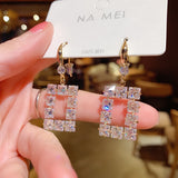 Korean Fashion Jewelry Exquisite Gold Plated Crystal Opal Stone Hoop Earrings for Women Geometric C-shaped Piercing Earrings