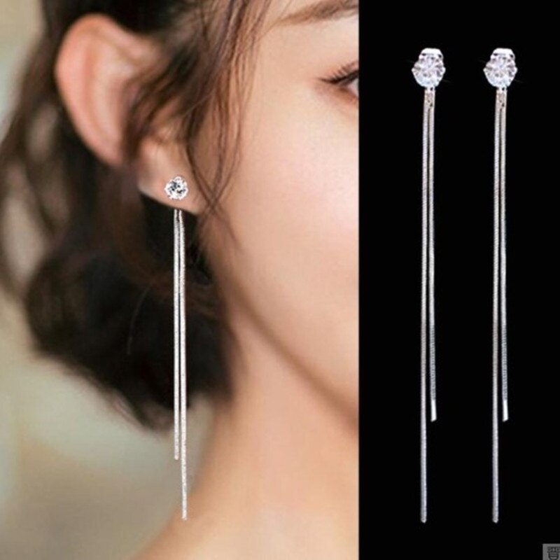 Vintage Gold Color Bar Long Thread Tassel Drop Earrings for Women Glossy Arc Geometric Korean Fashion Jewelry Dropshipping