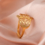 Skyrim Stainless Steel Hamsa Fatima&#39;s Hand Rings for Women Girls Gold Color Ring Amulet Talisman Jewelry Gifts Wholesale 2023