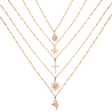 Maytrends Boho Multilayer Butterfly Crystal Chain Necklaces For Women Trendy Heart Cross Snake Chain Pendant Necklace Jewelry