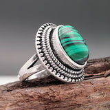 Fashion Silver Color Watermelon Green Stone Rings Wedding Jewelry Striped Printing Pattern Finger Rings Mujer