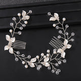 Maytrends Pearl Leaf Comb Headband Hair Accessories For Women Tiara Headband Wedding Accessories Headband on the head