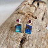 Lovely Ocean Blue Opal Stone Stud Earrings for Women Australia Fashion Geometric Style Tiny Red Beads Earring Gifts