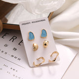 New  Delicate Jewelry 3 Sets Earrings Green Blue Pink Enamel Small Stud Earrings Golden Jewelry For Women Student Gifts