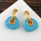 Boho Sea Blue Natural Stone Pierced Earrings Fashion Jewelry Small Golden Silver Color Water Drop Triangle Earrings