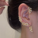 New Non-Piercing Crystal Leaves Ear Clips Leaf Ear Cuff For Women Fashion Gold Silver Color Cubic Zirconia Clip Earrings Jewelry