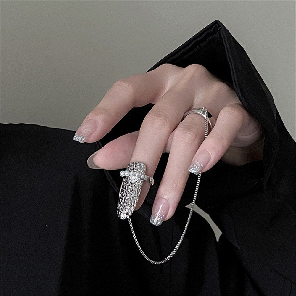 Maytrends Ins Pearl Nail Cover Opening Ring for Female Girl Punk Trendy Texture Irregular Lava Party Jewelry Gift