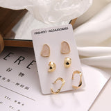 New  Delicate Jewelry 3 Sets Earrings Green Blue Pink Enamel Small Stud Earrings Golden Jewelry For Women Student Gifts