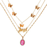 Maytrends New Multi Layer Butterfly Dragon Charms Crystal Necklaces For Women Punk Golden Angel Letter Clavicle Chain Hiphop Gifts Jewelry