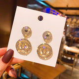 Vintage Gold Color Bar Long Thread Tassel Opal Drop Earrings For Women Glossy Arc Geometric Korean Fashion Jewelry Accessories