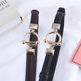 Maytrends Women Leather Thin Belt Metal Simple Hook Buckle Adjustable Waist Strap For Trouser Dress Brand Designer Decoration Waistband