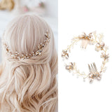 Maytrends Pearl Leaf Comb Headband Hair Accessories For Women Tiara Headband Wedding Accessories Headband on the head