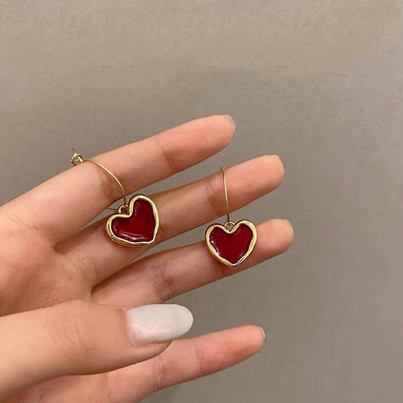 New Fashion Korean Drop Earrings For Women White Enamel Double Heart Korean Jewelry Female Earring Girls Gift