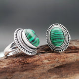 Fashion Silver Color Watermelon Green Stone Rings Wedding Jewelry Striped Printing Pattern Finger Rings Mujer