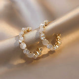 Korean Fashion Jewelry Exquisite Gold Plated Crystal Opal Stone Hoop Earrings for Women Geometric C-shaped Piercing Earrings