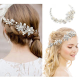 Fashion Pearl Flower Headband Bridal Wedding Crown Hair Accessories Women Party HairBand Tiara Crystal Headpiece Hair Jewelry