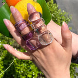 Maytrends Summer New Transparent Colorful Geometry Hexagon Rectangle Oval Rings Set Simplefor Women Girls Travel Jewelry