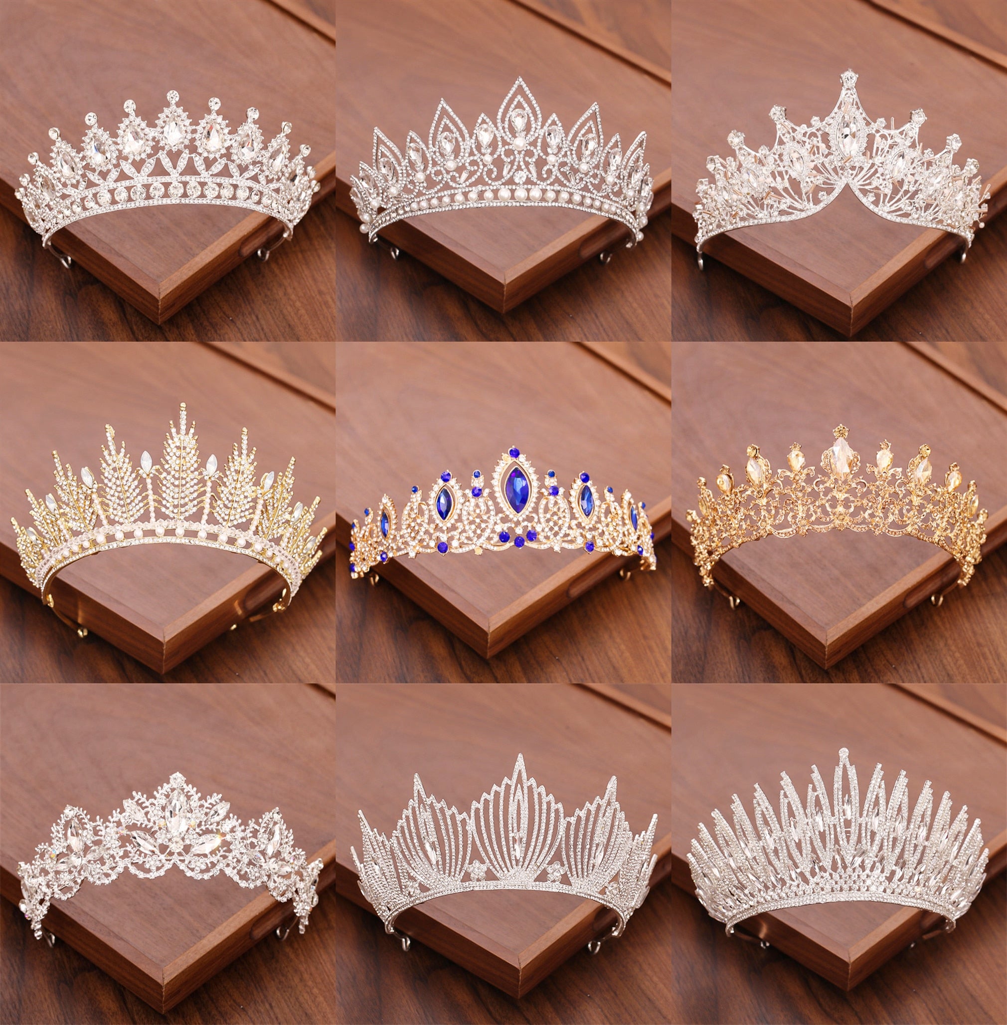 Maytrends Bridal Crown And Tiara Headpiece Gold Silver Color Rhinestone Crystal Diadem Queen Crown Princess Tiaras Wedding Hair Jewelry