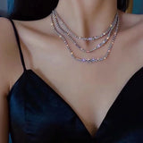 Korean Fashion Shining Full Rhinestone Choker Necklaces For Women Geometric Simple Luxury Crystal Necklaces Statement Jewelry